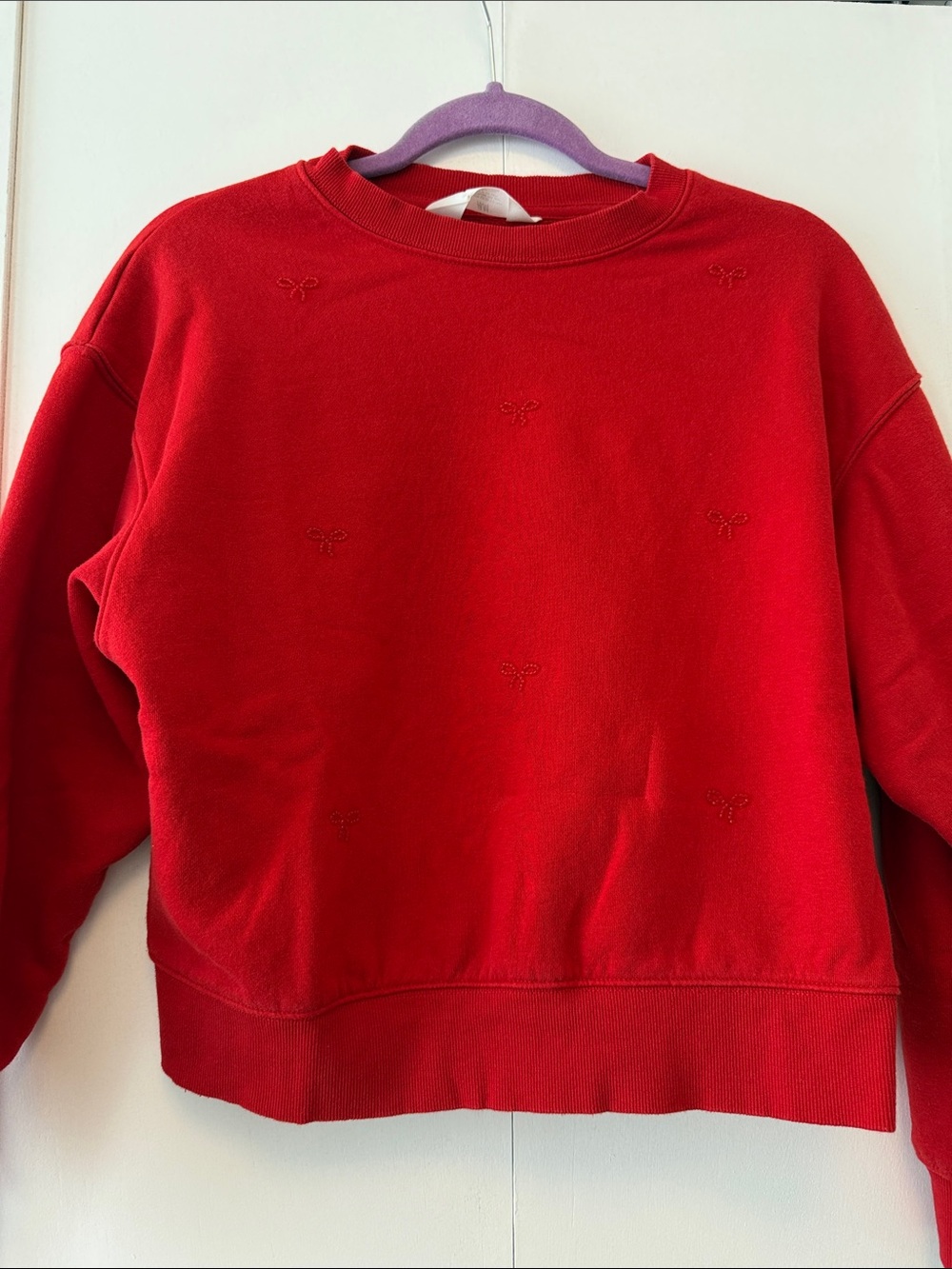 Red Embroidered Crewneck Sweater